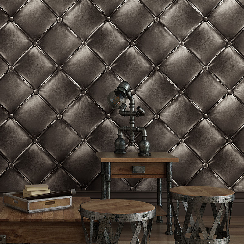 Simple European 3d imitation soft package imitation leather pattern diamond wallpaper bedroom bed living room hotel background wall wallpaper