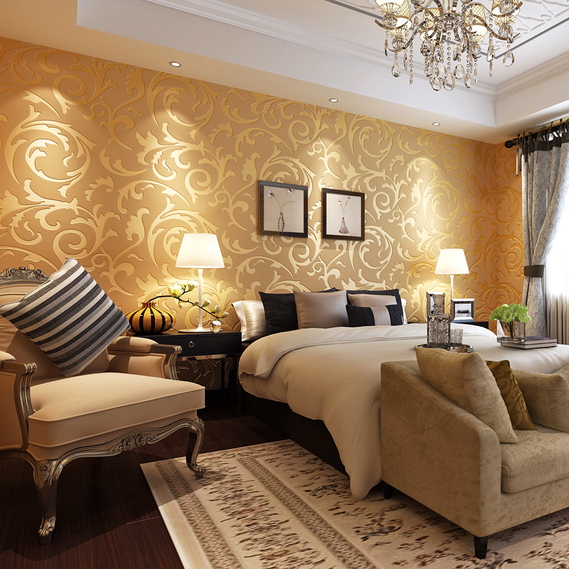 eBay Aliexpress simple European style 3D three-dimensional non-woven wallpaper hook flower Victoria leaf wallpaper factory wholesale