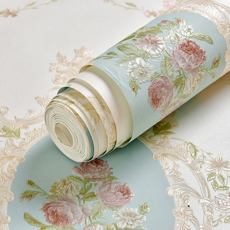 Self-adhesive wallpaper simple European 3D three-dimensional relief AB version of wallpaper warm living room bedroom bedside background wall paper