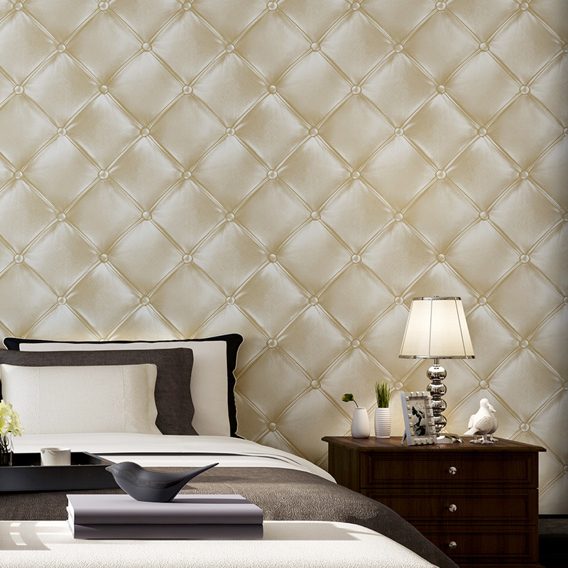 Simple European 3d imitation soft package imitation leather pattern diamond wallpaper bedroom bed living room hotel background wall wallpaper