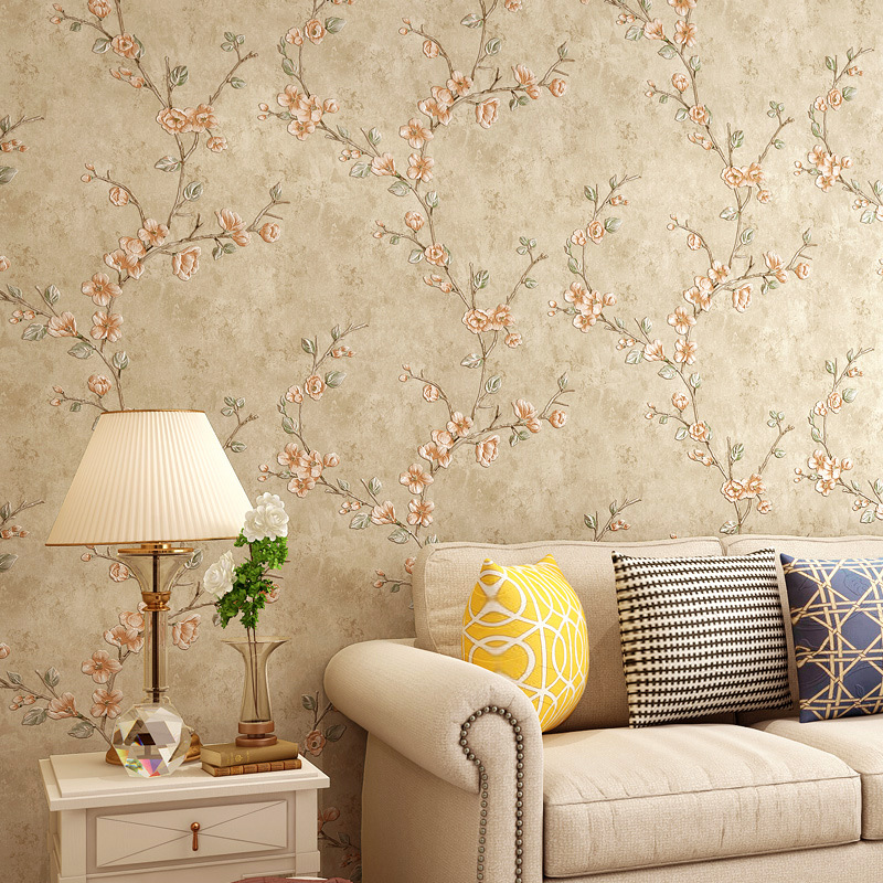 Wholesale self-adhesive simple 3d non-woven wallpaper fine pressed pastoral self-adhesive wallpaper bedroom warm refurbished stickers