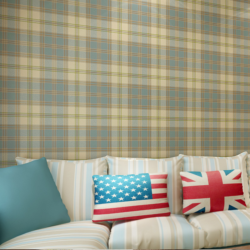 Mediterranean striped wallpaper plaid non-woven pure paper wallpaper study bedroom TV background children's room wallpaper