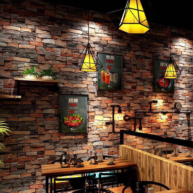 Wholesale retro nostalgia 3D three-dimensional brick wallpaper imitation culture stone clothing store hotel PVC project brick wallpaper