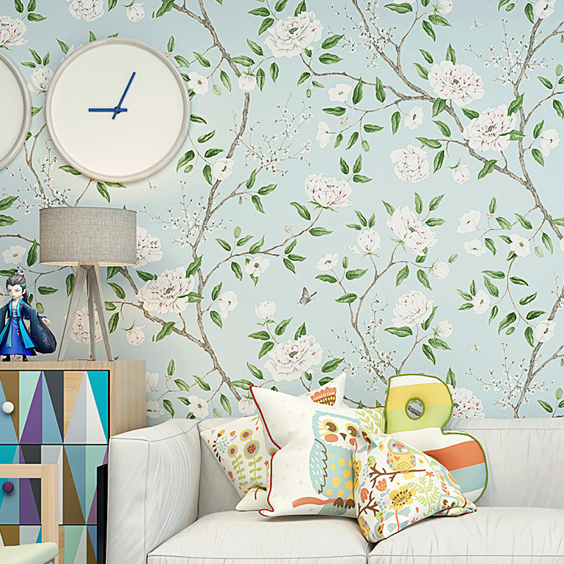 Foreign trade batch American country wallpaper living room sofa TV background wall bedroom small fresh pastoral bedside wallpaper