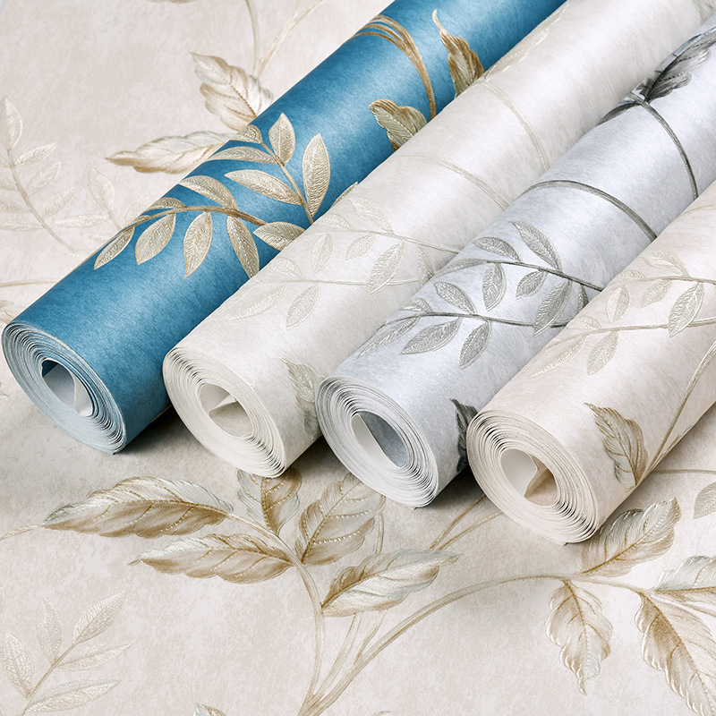 Simple European fine pressed non-woven wallpaper warm bedroom 3D stereo living room TV background wall paper household