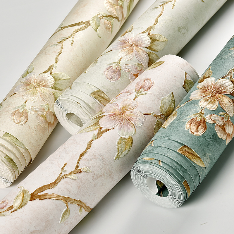 Self-adhesive wallpaper non-woven European pastoral 3d stereo wallpaper bedroom bedside living room background wall paper household