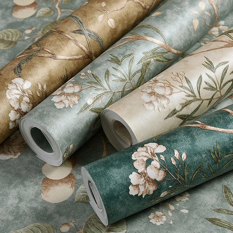 American country retro do old pastoral non-woven wallpaper apple tree flowers and birds bedroom living room stereo background wallpaper