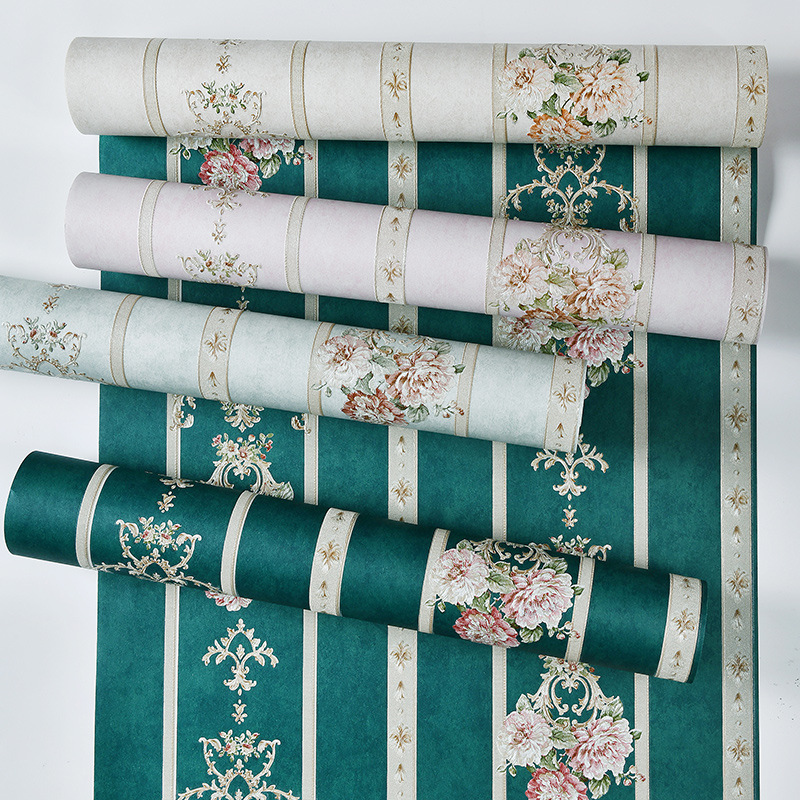 Self-adhesive wallpaper 3d three-dimensional thickened non-woven fine pressed European pastoral bedroom warm bedside living room background wall wallpaper