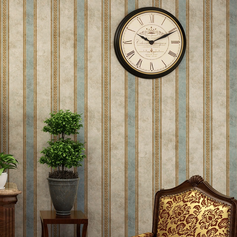 American country vertical stripe retro blue wallpaper non-woven bedroom warm living room TV background wall wallpaper
