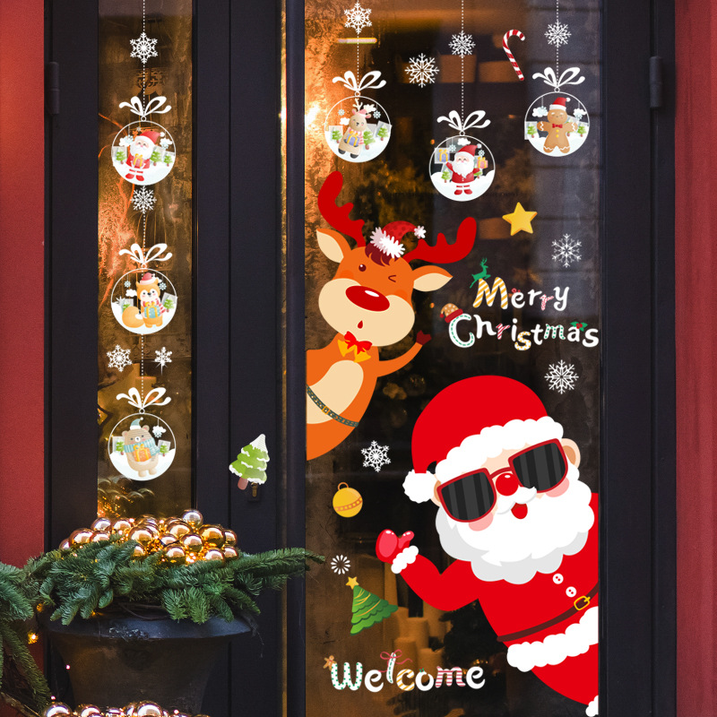 Christmas gifts Santa Claus 2023 New Year stickers window decoration Stickers Painting Elk Snowflake glass wall stickers