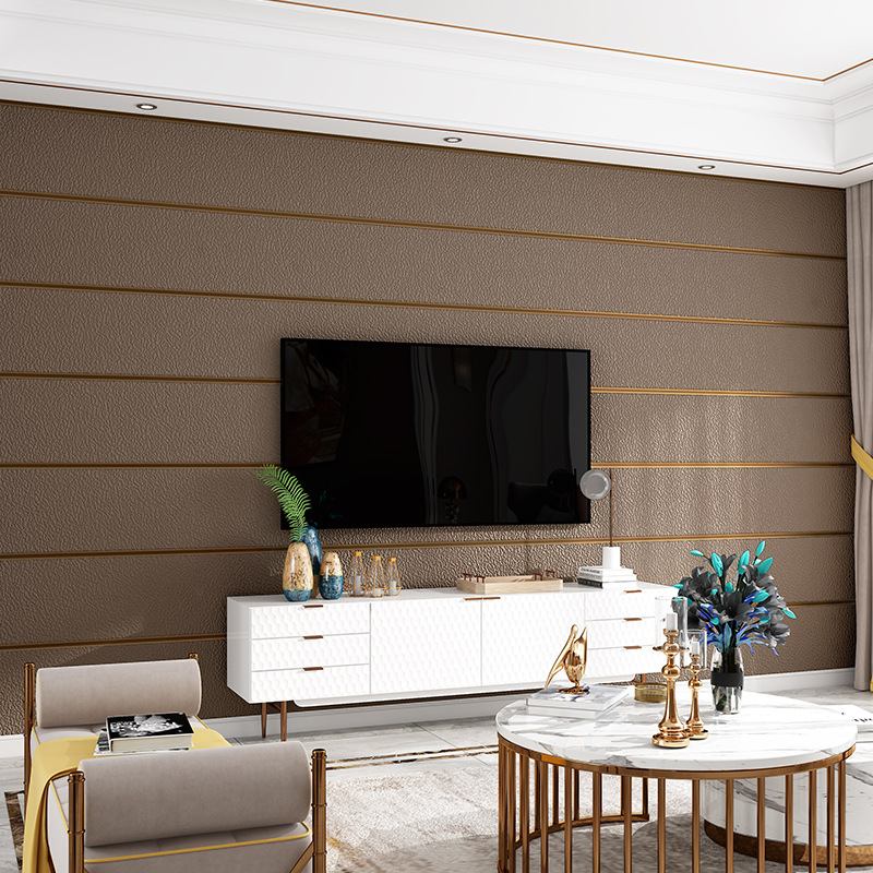 Thickened 3d three-dimensional deerskin velvet wallpaper wide stripes bedroom warm bedside background wall TV wall paper horizontal stickers