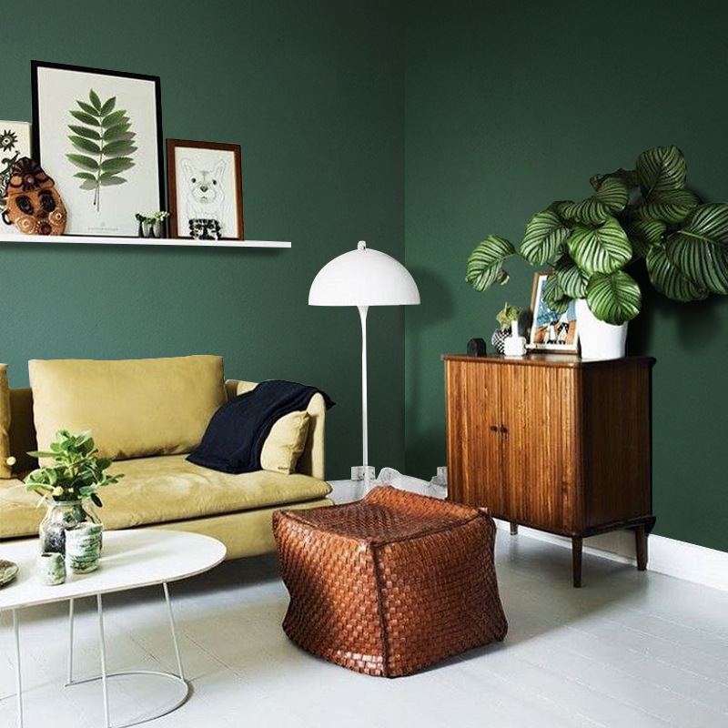 Self-adhesive wallpaper pure color ink green non-woven living room TV wall bedroom bedside background wall self-adhesive wallpaper renovation