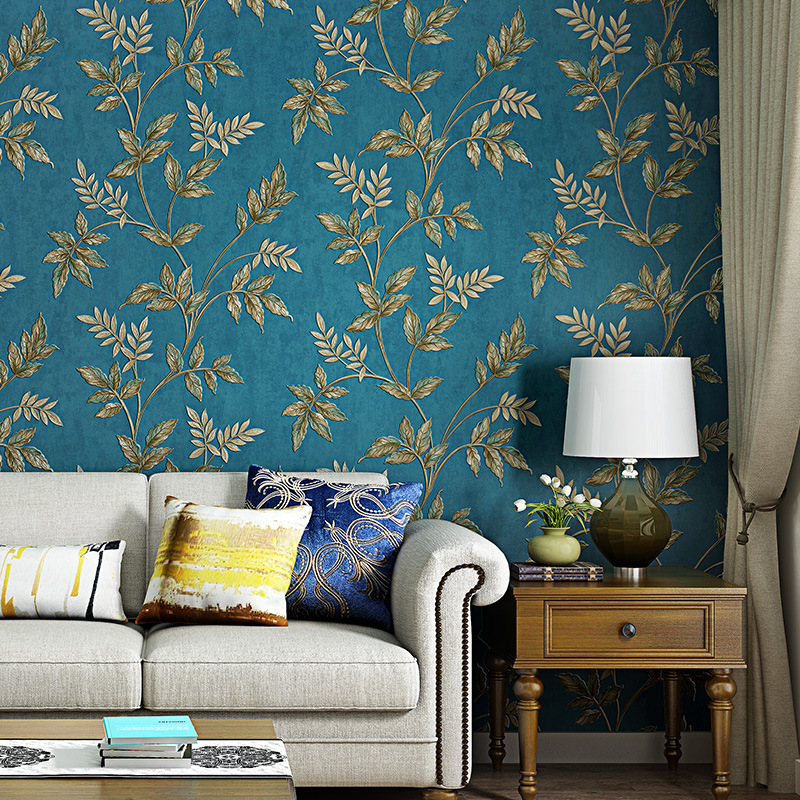 Simple European fine pressed non-woven wallpaper warm bedroom 3D stereo living room TV background wall paper household