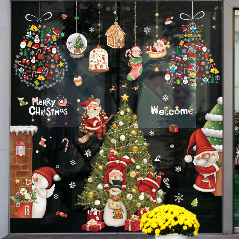 Christmas gifts Santa Claus 2023 New Year stickers window decoration Stickers Painting Elk Snowflake glass wall stickers