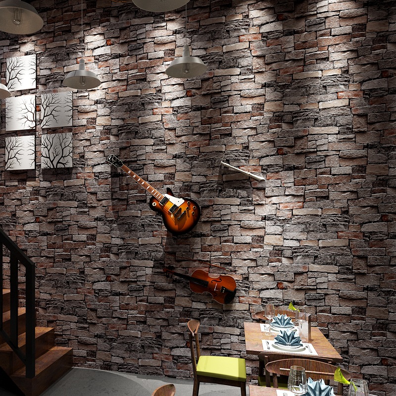 Wholesale retro nostalgia 3D three-dimensional brick wallpaper imitation culture stone clothing store hotel PVC project brick wallpaper