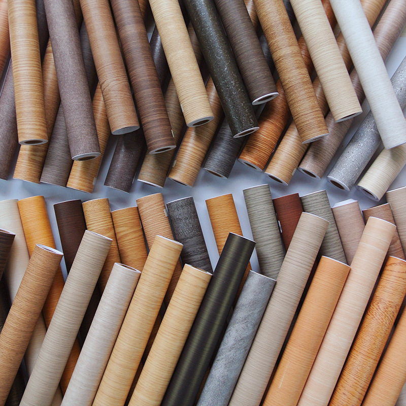 Korean version thickened wood grain stickers self-adhesive pvc wallpaper wardrobe cabinet desk furniture refurbished wall paste plastic sealing wallpaper