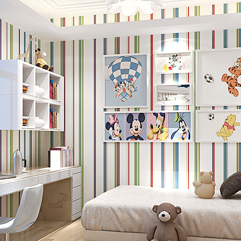 Simple Mediterranean vertical stripe wallpaper children's room bedroom background wall hotel background wall pinstripe wallpaper