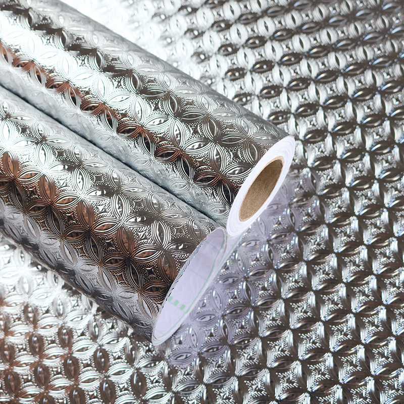 Silver copper coin pattern kitchen stickers high temperature resistant cabinets waterproof oil proof moisture proof silver wallpaper thickened self-adhesive wallpaper