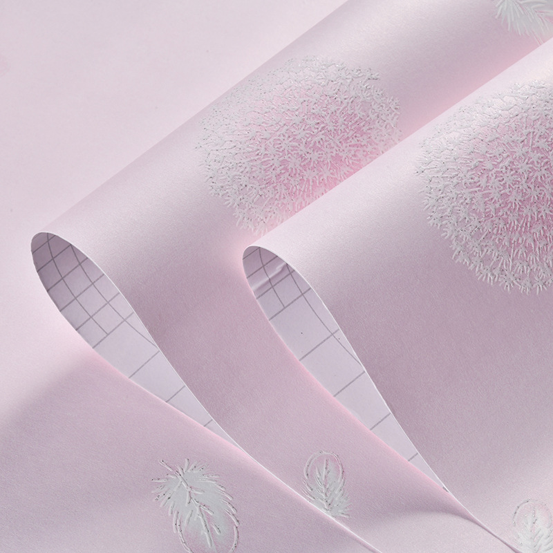 Self-adhesive wallpaper pink dandelion girl background wall Bedroom children's room Princess room marriage room non-woven wallpaper