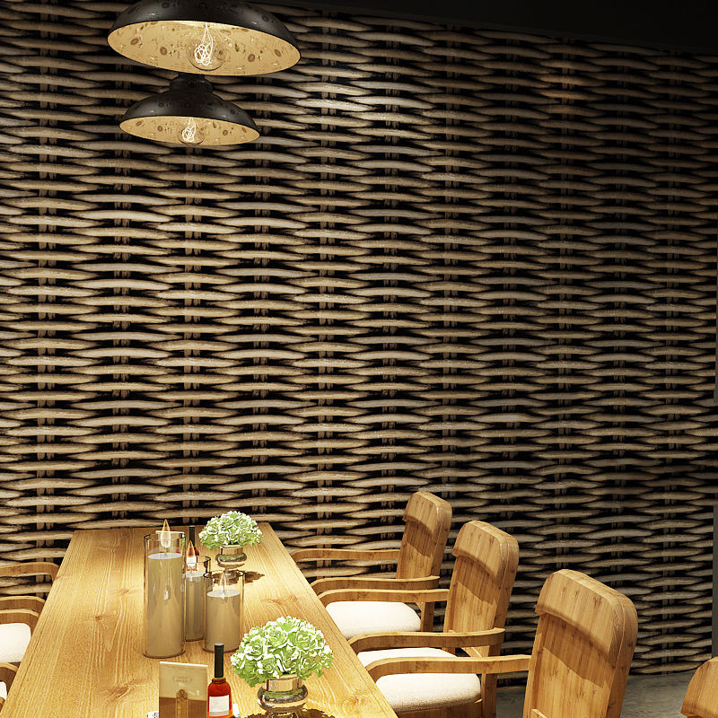 Chinese simulation 3d imitation bamboo woven bamboo mat wallpaper rattan woven grass woven hotel ceiling ceiling project PVC wallpaper