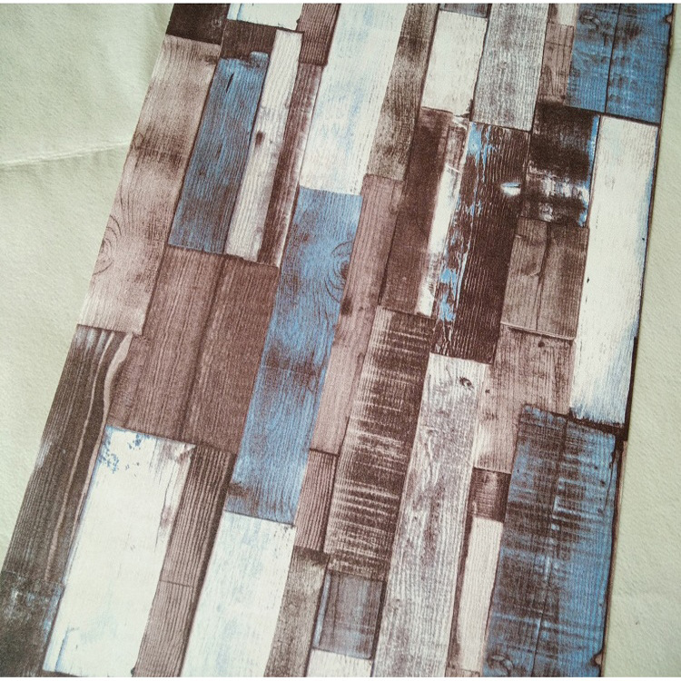 Retro wood grain wallpaper Mediterranean style blue vertical bar nostalgic wood plank shop bar living room wallpaper non-self-adhesive