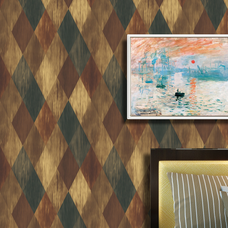 American country retro rhombus wallpaper living room bedroom hotel background wall clothing shop wallpaper PVC engineering paper