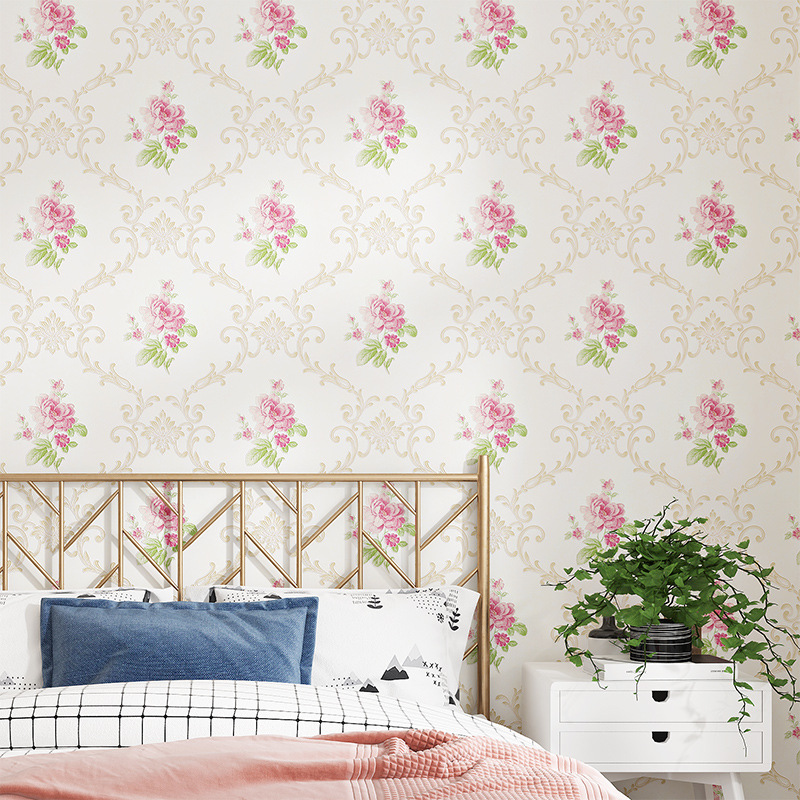 Non-woven fine pressed wallpaper self-adhesive pastoral style bedroom living room TV background wall self-adhesive wallpaper 3d stereo stickers