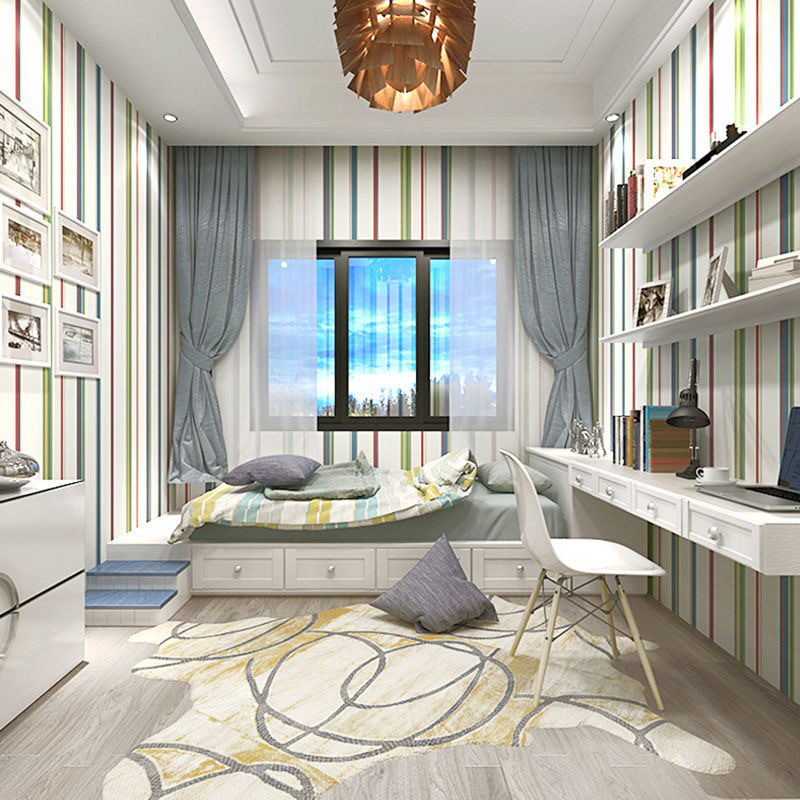 Simple Mediterranean vertical stripe wallpaper children's room bedroom background wall hotel background wall pinstripe wallpaper