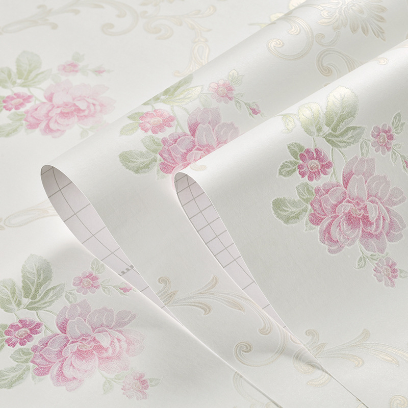 Non-woven fine pressed wallpaper self-adhesive pastoral style bedroom living room TV background wall self-adhesive wallpaper 3d stereo stickers